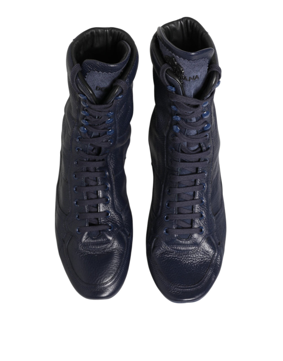 Dolce &amp; Gabbana Dark Blue Deer Leather Mid Calf Boots Shoes