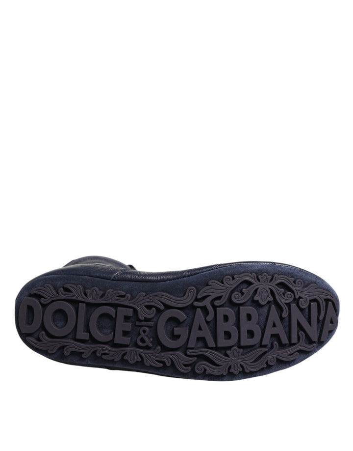 Dolce &amp; Gabbana Dark Blue Deer Leather Mid Calf Boots Shoes