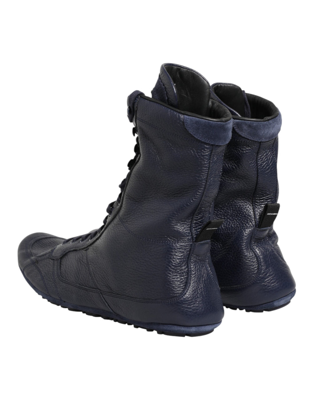 Dolce &amp; Gabbana Dark Blue Deer Leather Mid Calf Boots Shoes