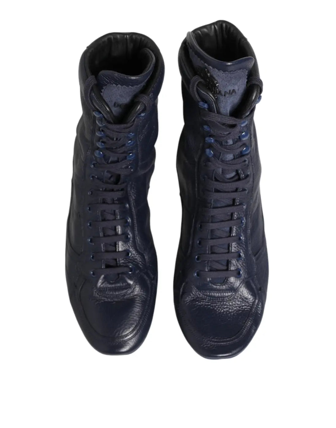 Dolce &amp; Gabbana Dark Blue Deer Leather Mid Calf Boots Shoes