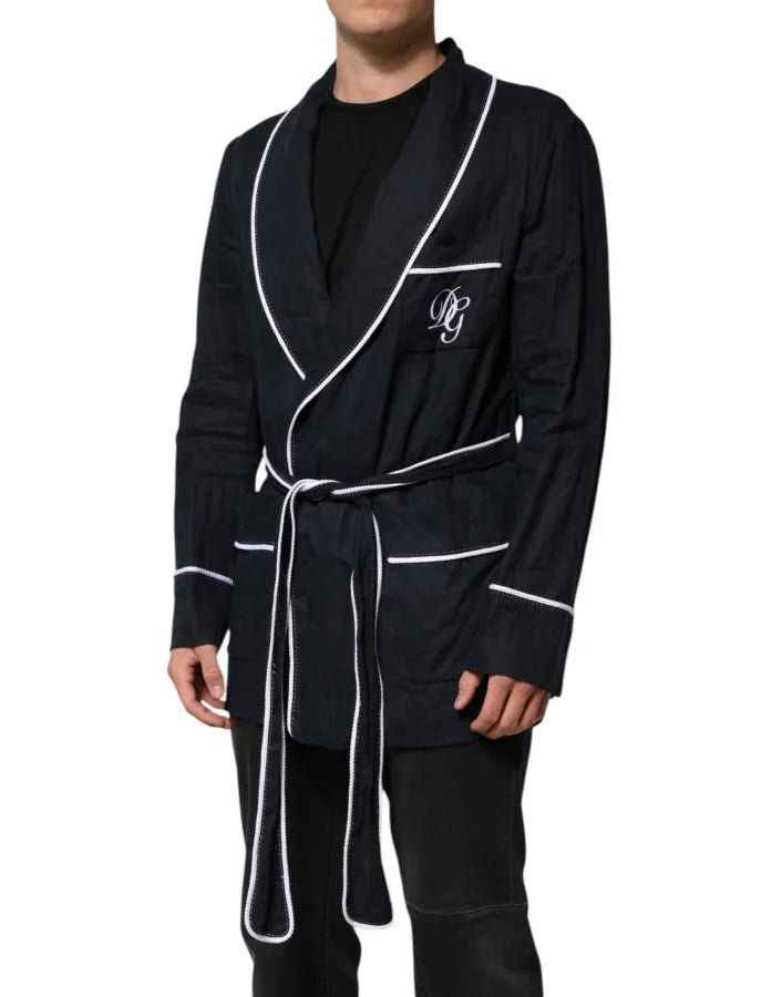 Dolce &amp; Gabbana Dark Blue DG Embroidery Jacket Robe Blazer