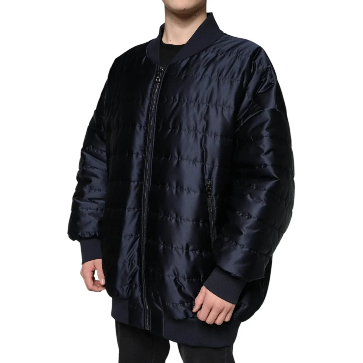 Dolce Gabbana Dark Blue DG Logo Quilted Nylon Jacket &