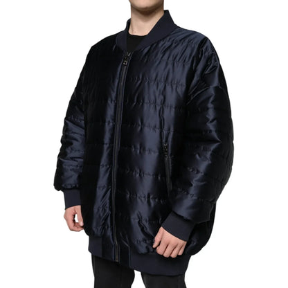 Dolce Gabbana Dark Blue DG Logo Quilted Nylon Jacket &
