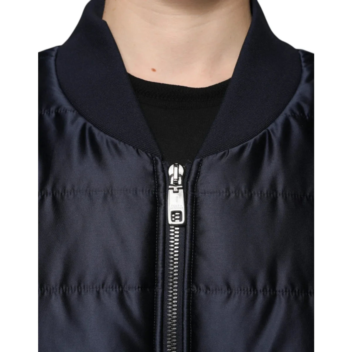 Dolce Gabbana Dark Blue DG Logo Quilted Nylon Jacket &