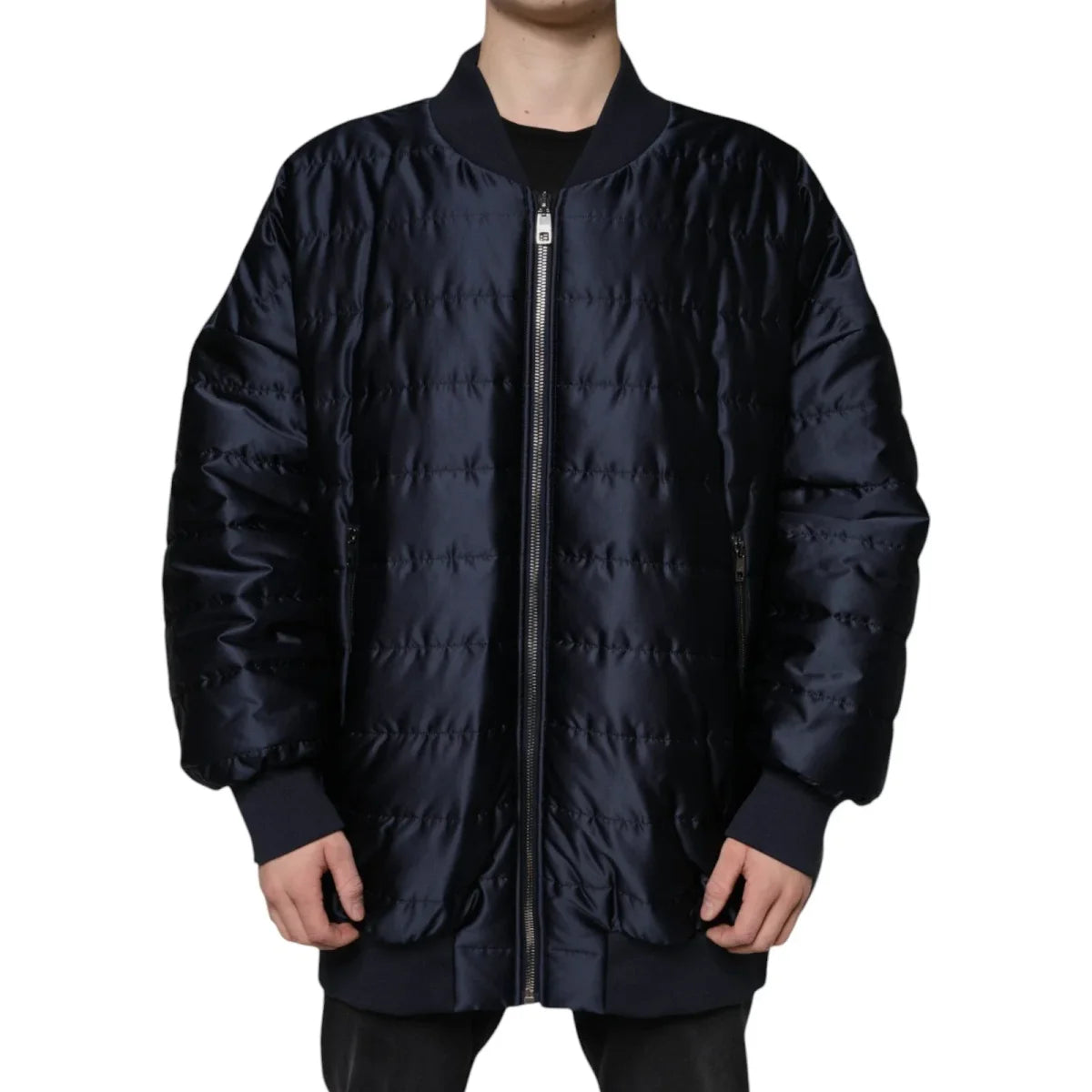 Dolce Gabbana Dark Blue DG Logo Quilted Nylon Jacket &