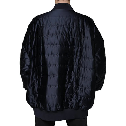 Dolce Gabbana Dark Blue DG Logo Quilted Nylon Jacket &