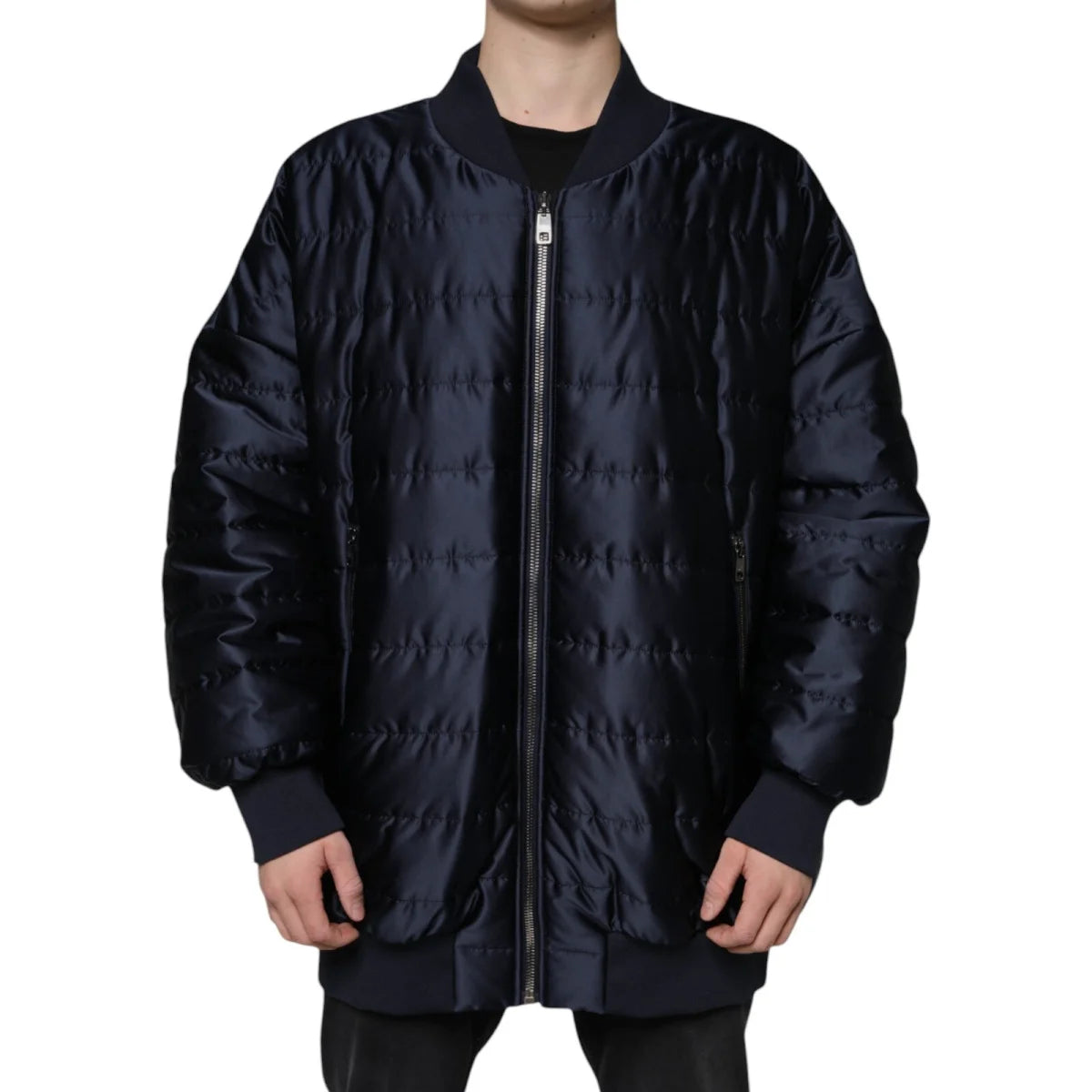 Dolce Gabbana Dark Blue DG Logo Quilted Nylon Jacket &