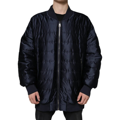 Dolce Gabbana Dark Blue DG Logo Quilted Nylon Jacket &