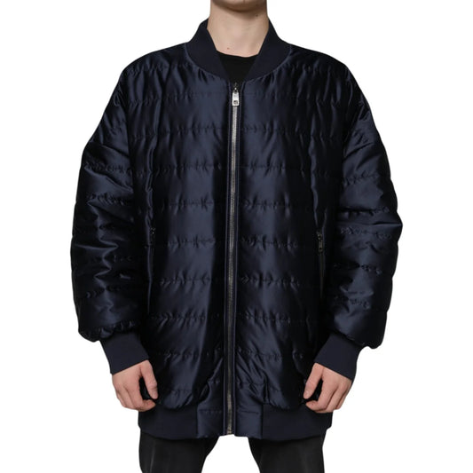 Dolce Gabbana Dark Blue DG Logo Quilted Nylon Jacket &