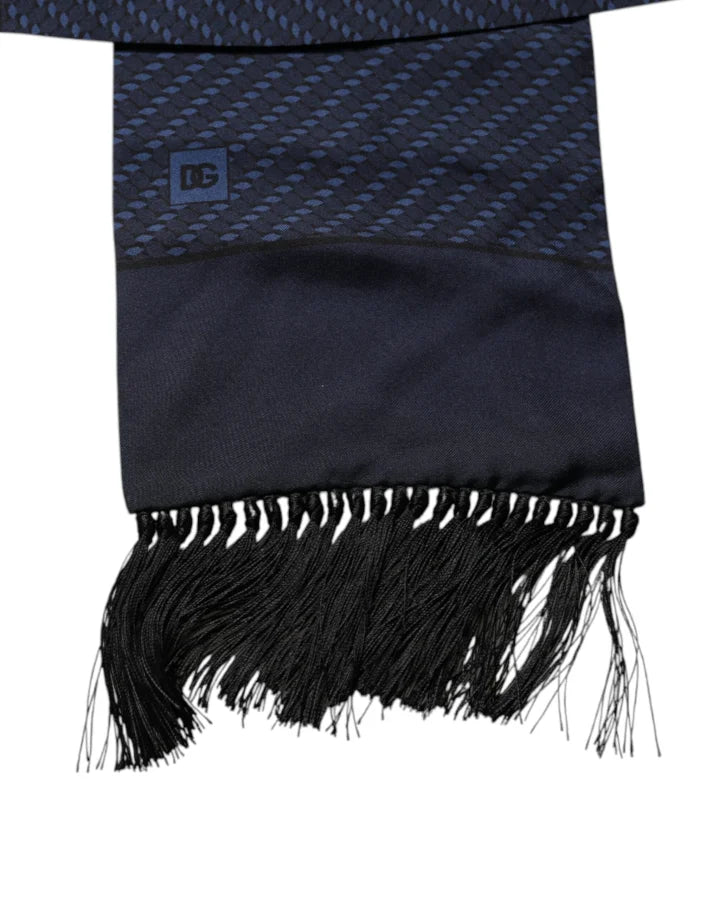 Dolce &amp; Gabbana Dark Blue Fantasy Fringes Neck Wrap Scarf