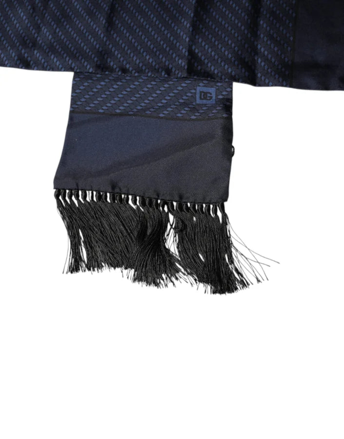 Dolce &amp; Gabbana Dark Blue Fantasy Fringes Neck Wrap Scarf