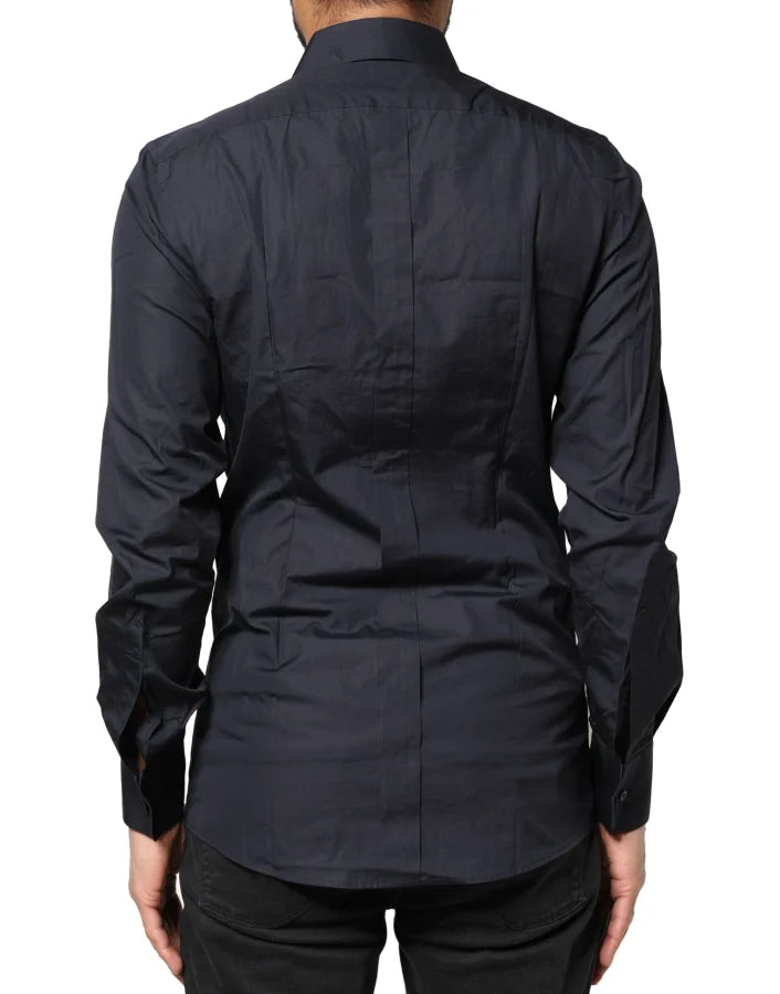 Dolce &amp; Gabbana Dark Blue GOLD Cotton Long Sleeves Dress Shirt