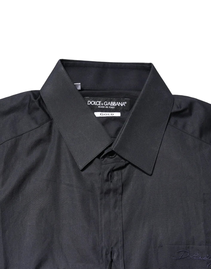 Dolce &amp; Gabbana Dark Blue GOLD Cotton Long Sleeves Dress Shirt