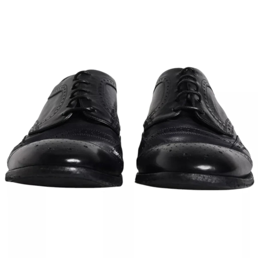 Dolce &amp; Gabbana Dark Blue Leather Derby Wingtip Formal Shoes