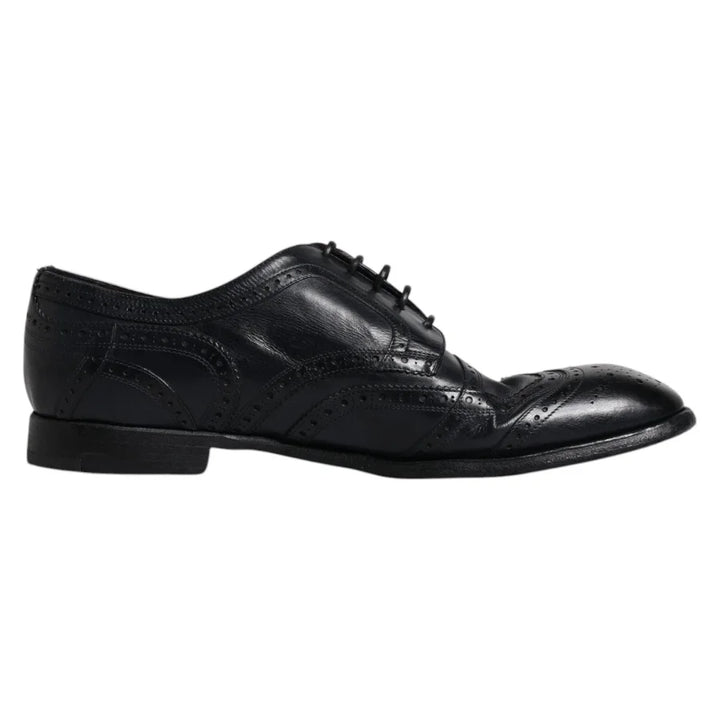 Dolce &amp; Gabbana Dark Blue Leather Derby Wingtip Formal Shoes