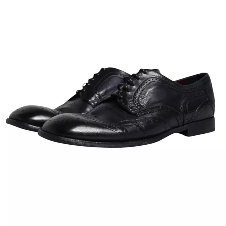 Dolce &amp; Gabbana Dark Blue Leather Derby Wingtip Formal Shoes