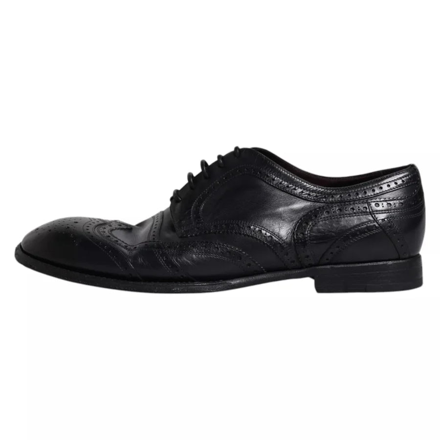 Dolce &amp; Gabbana Dark Blue Leather Derby Wingtip Formal Shoes