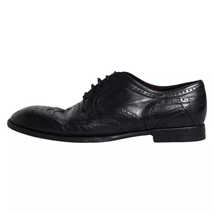 Dolce &amp; Gabbana Dark Blue Leather Derby Wingtip Formal Shoes