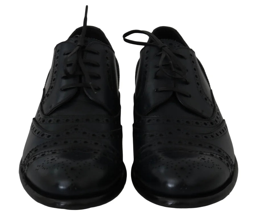 Dolce &amp; Gabbana Dark Blue Leather Wingtip Oxford Dress Shoes
