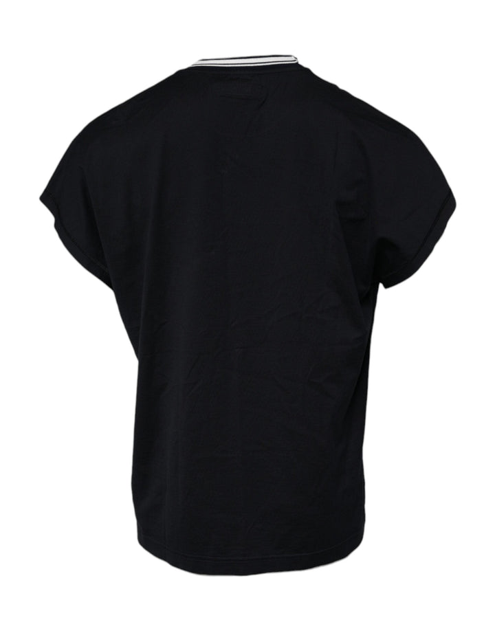 Dolce &amp; Gabbana Dark Blue Logo Crown Cotton Crew Neck T-shirt