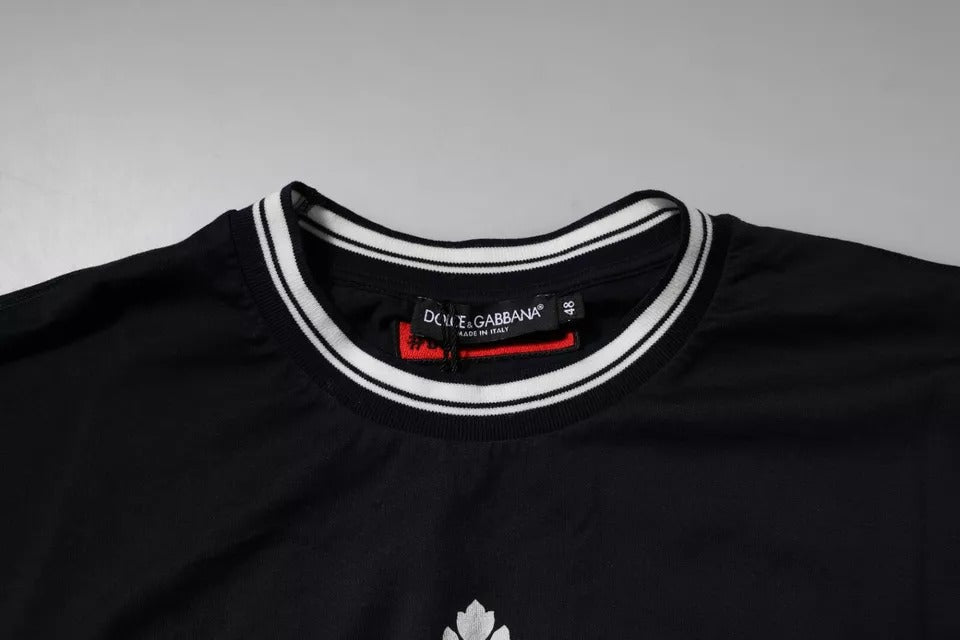 Dolce &amp; Gabbana Dark Blue Logo Crown Cotton Crew Neck T-shirt
