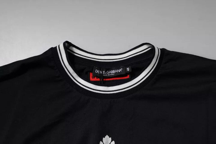 Dolce &amp; Gabbana Dark Blue Logo Crown Cotton Crew Neck T-shirt