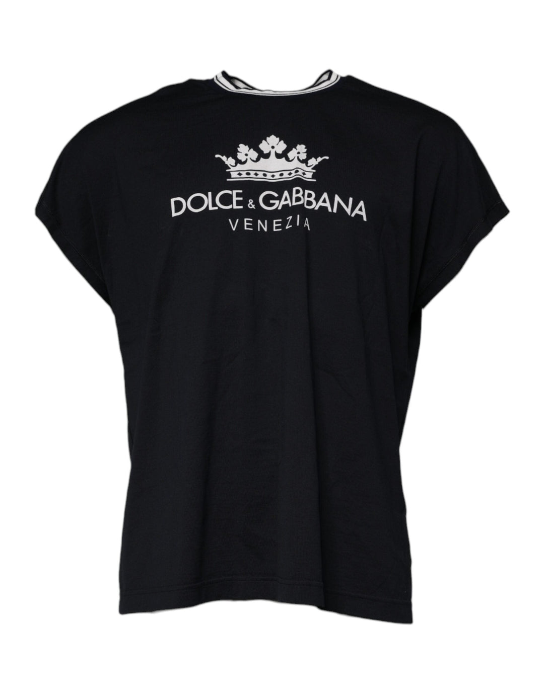 Dolce &amp; Gabbana Dark Blue Logo Crown Cotton Crew Neck T-shirt