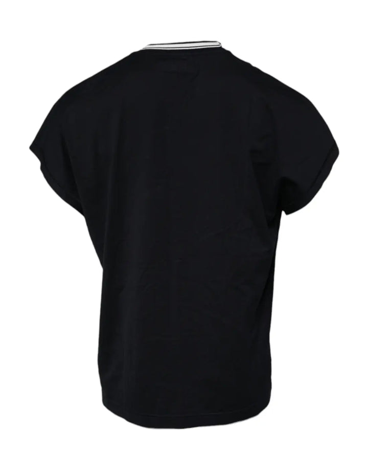 Dolce &amp; Gabbana Dark Blue Logo Crown Cotton Crew Neck T-shirt