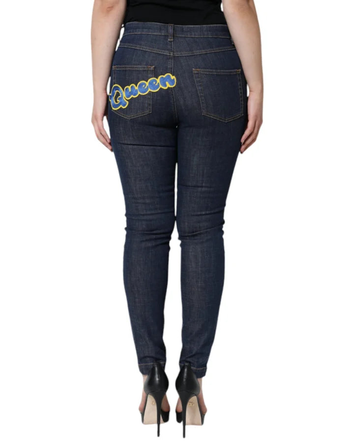 Dolce &amp; Gabbana Dark Blue QUEEN Cotton Skinny Denim Jeans