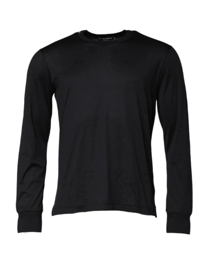 Dolce &amp; Gabbana Dark Blue Silk Crew Neck Men Pullover Sweater