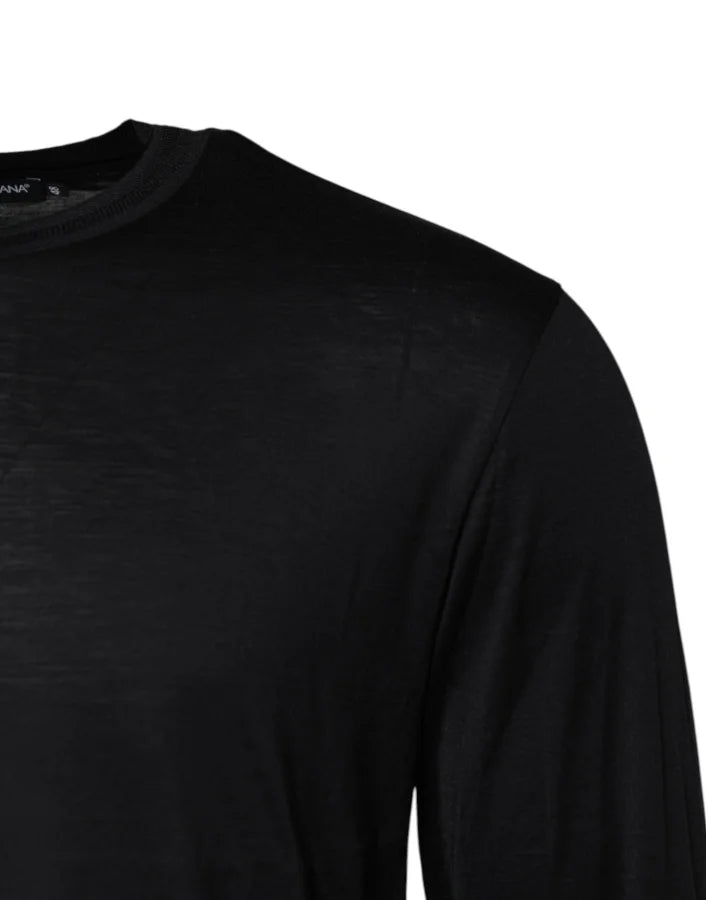 Dolce &amp; Gabbana Dark Blue Silk Crew Neck Men Pullover Sweater