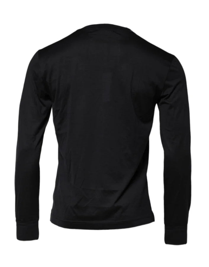 Dolce &amp; Gabbana Dark Blue Silk Crew Neck Men Pullover Sweater