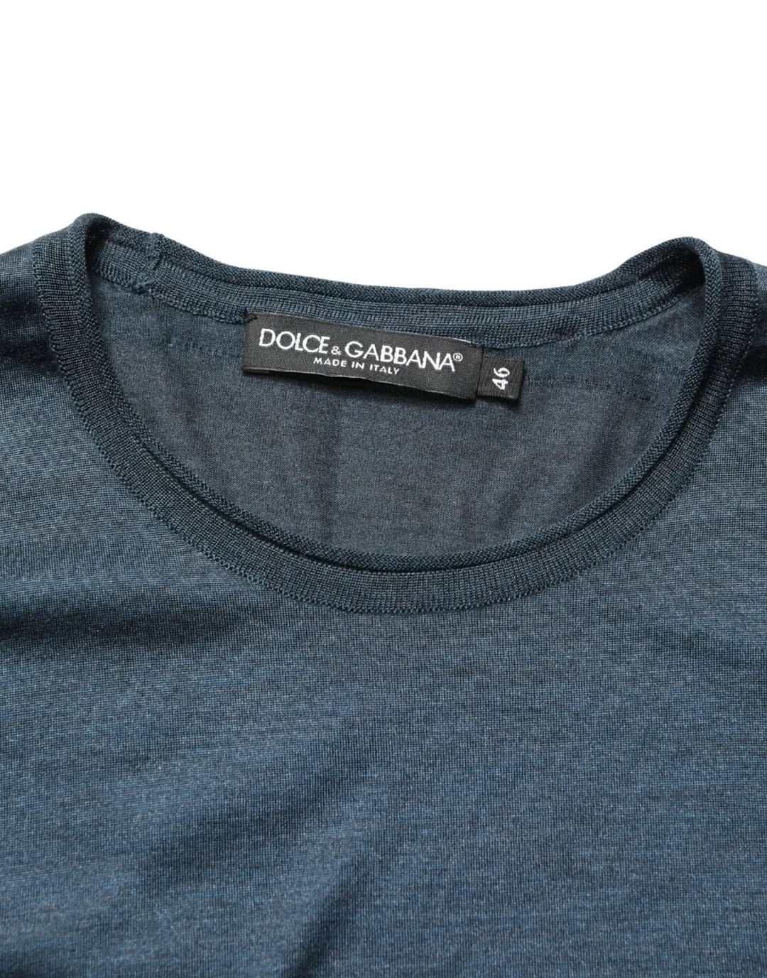 Dolce &amp; Gabbana Dark Blue Silk Crew Neck Short Sleeve T-shirt