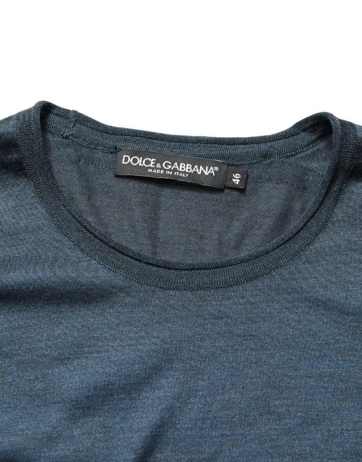 Dolce &amp; Gabbana Dark Blue Silk Crew Neck Short Sleeve T-shirt