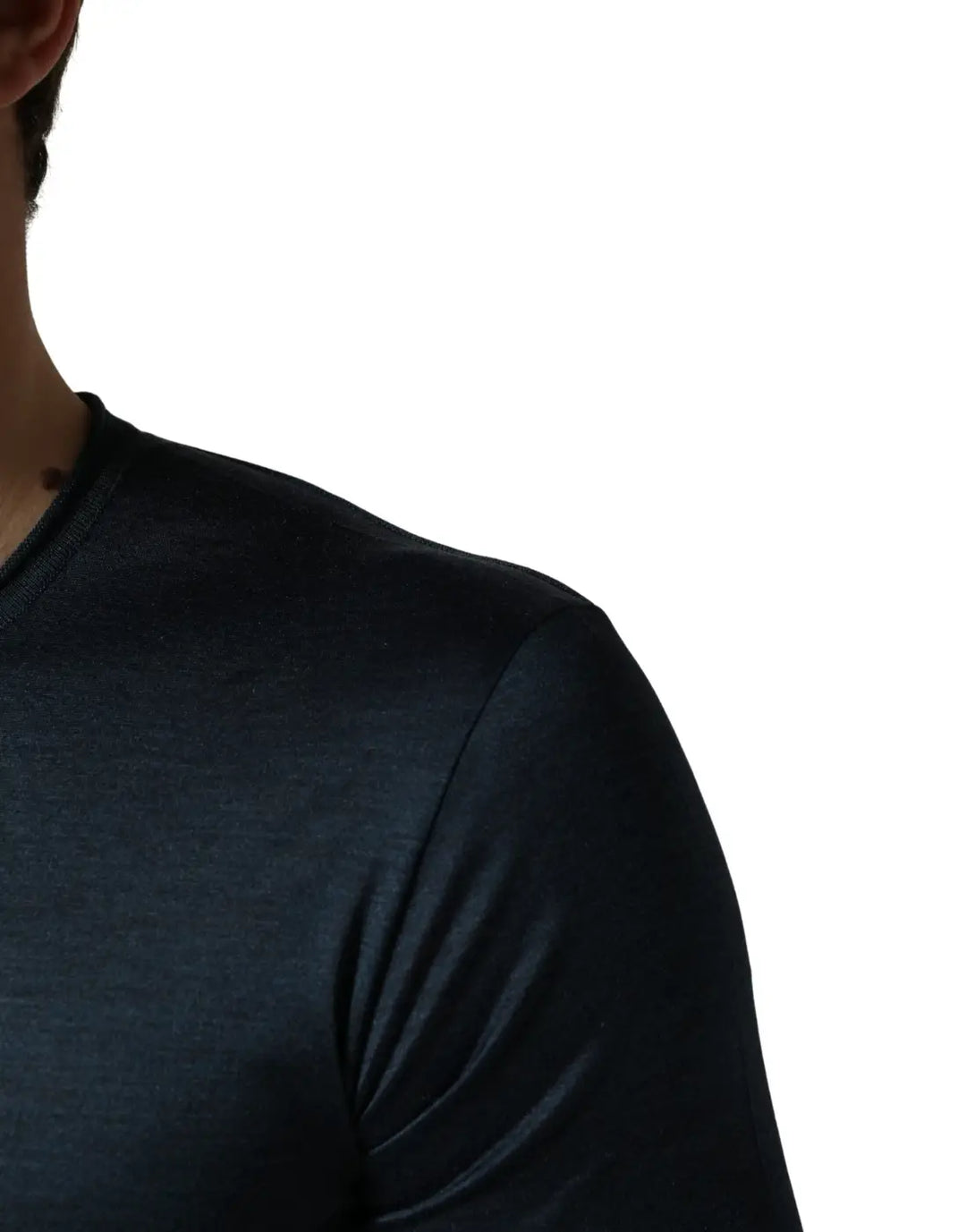 Dolce &amp; Gabbana Dark Blue Silk Crew Neck Short Sleeve T-shirt