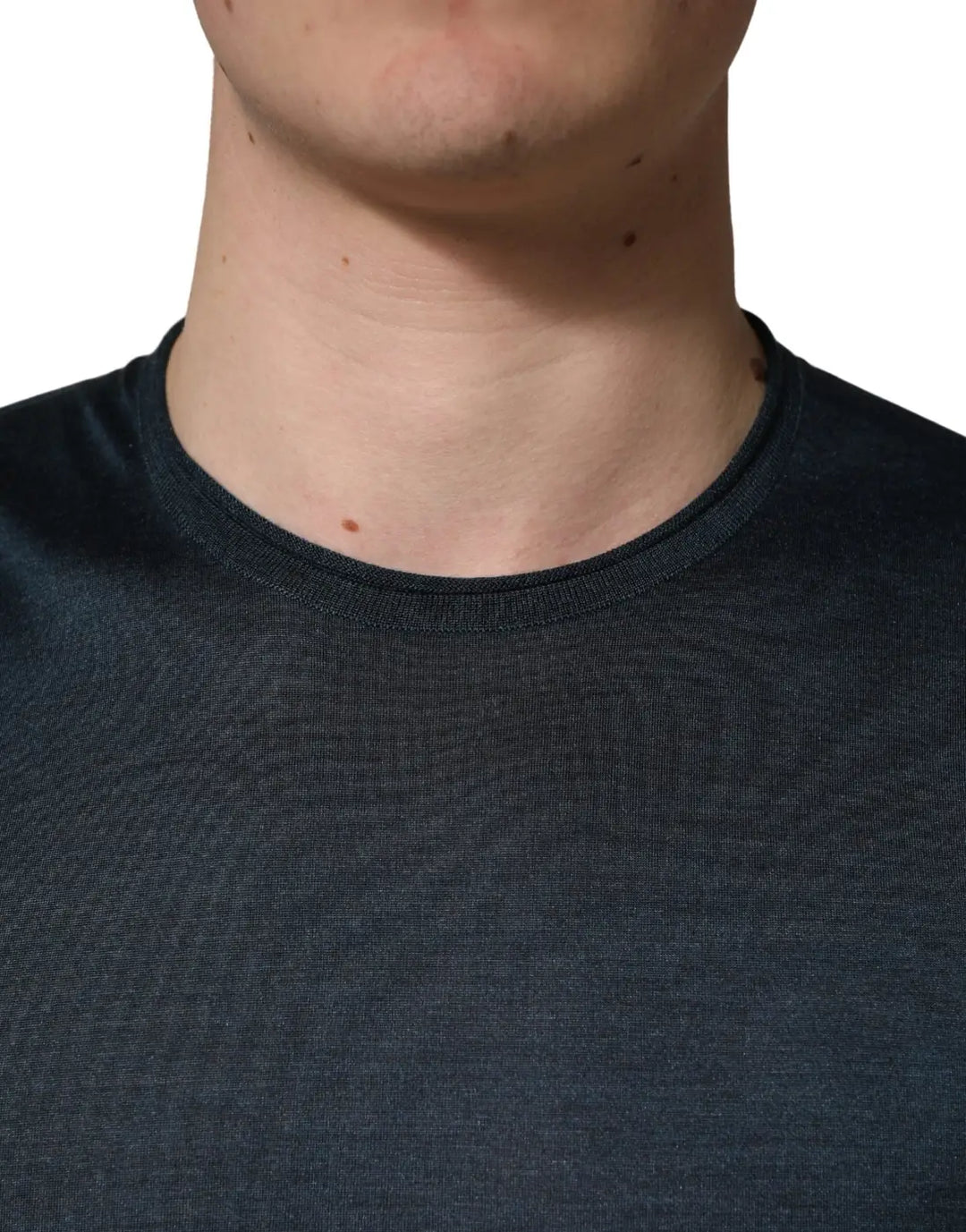 Dolce &amp; Gabbana Dark Blue Silk Crew Neck Short Sleeve T-shirt