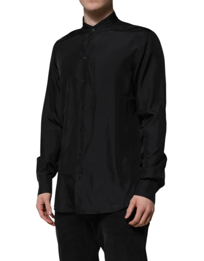 Dolce &amp; Gabbana Dark Blue Silk MARTINI Men Formal Dress Shirt