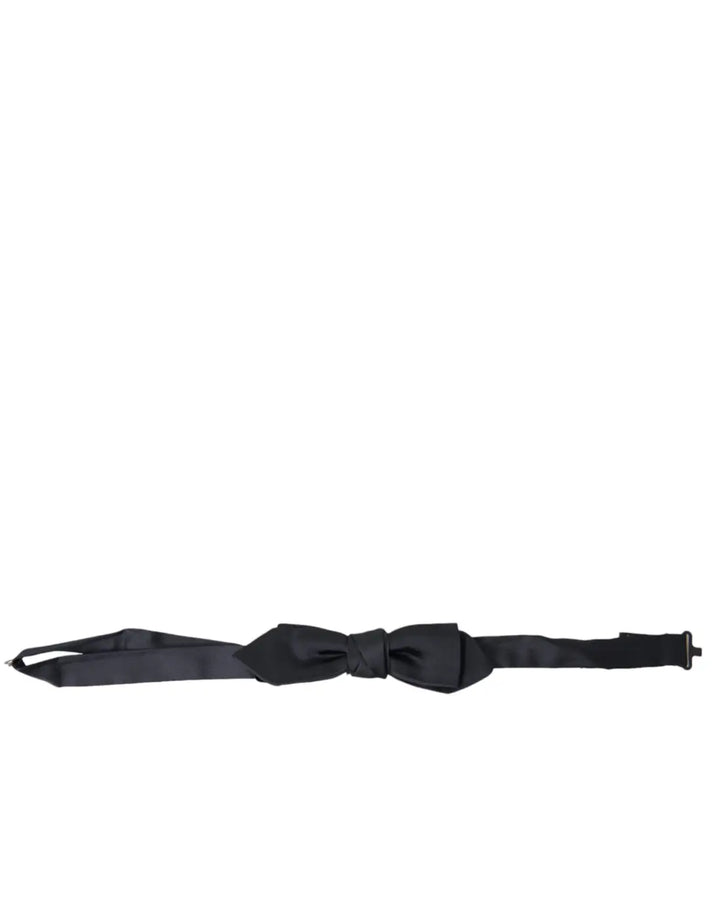 Dolce &amp; Gabbana Dark Blue Silk Satin Adjustable Neck Men Papillon Bow Tie