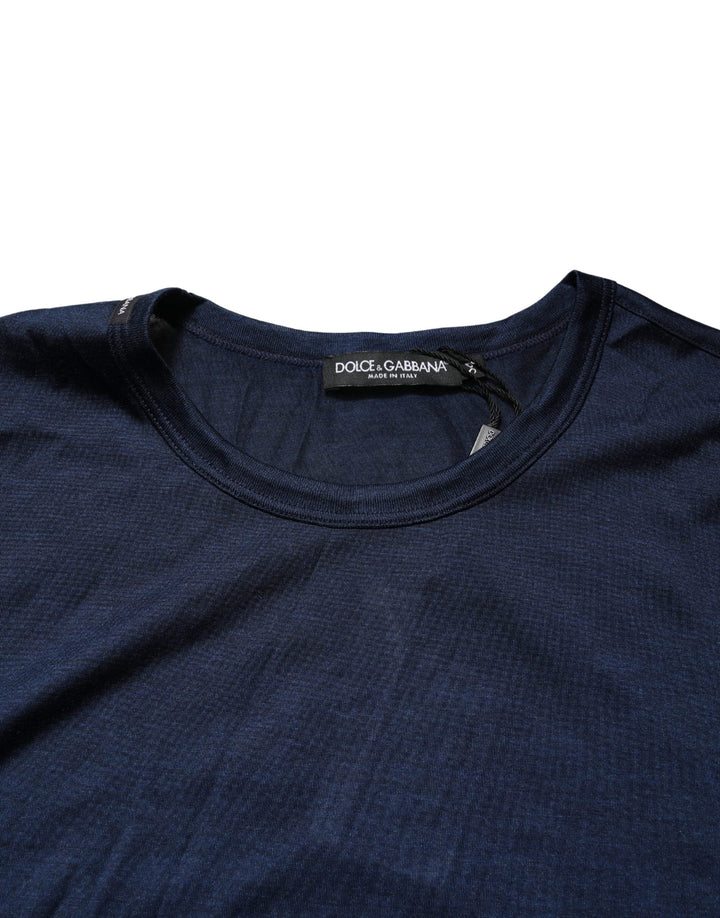Dolce &amp; Gabbana Dark Blue Silk Short Sleeve Crewneck T-shirt