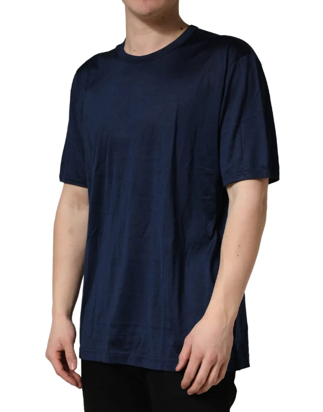 Dolce &amp; Gabbana Dark Blue Silk Short Sleeve CrewNeck T-shirt
