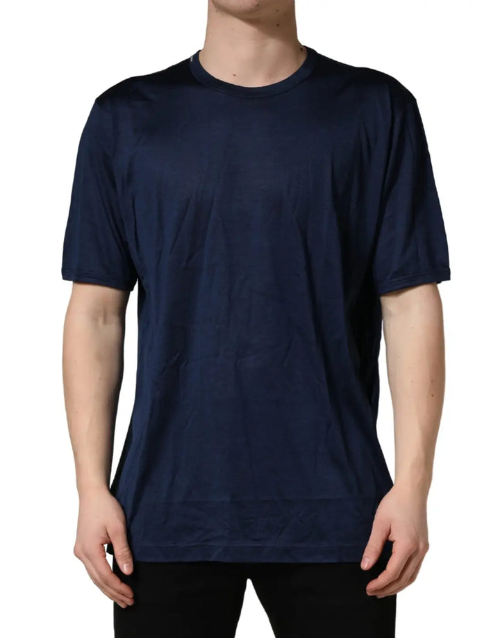 Dolce &amp; Gabbana Dark Blue Silk Short Sleeve CrewNeck T-shirt
