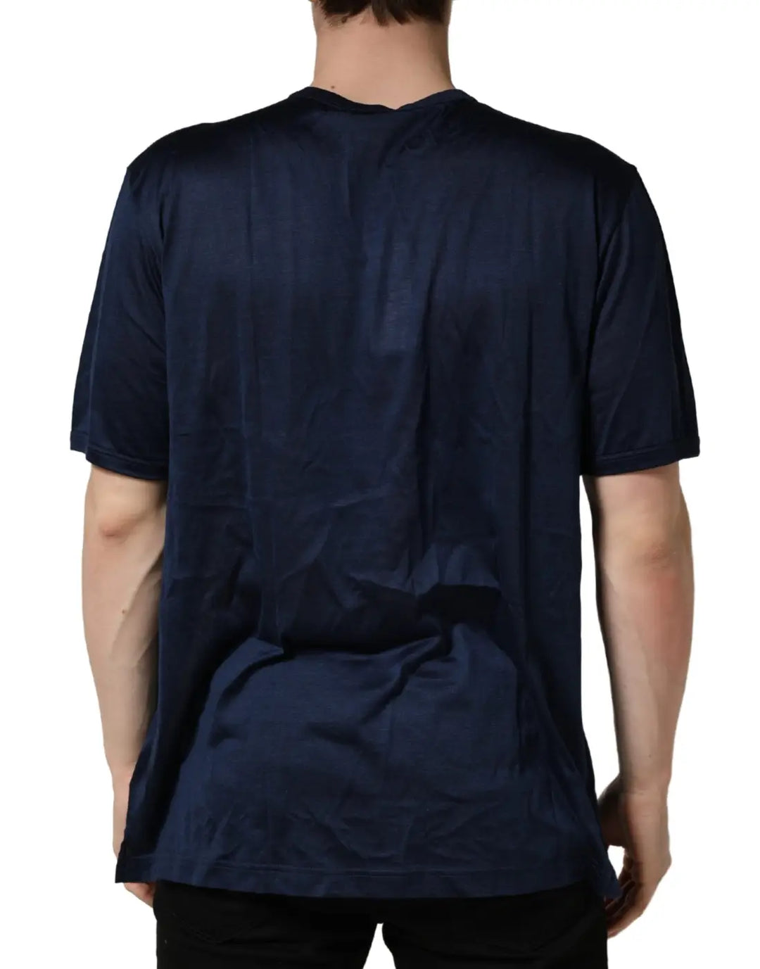 Dolce &amp; Gabbana Dark Blue Silk Short Sleeve CrewNeck T-shirt