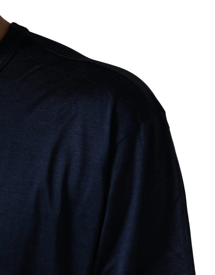 Dolce &amp; Gabbana Dark Blue Silk Short Sleeve CrewNeck T-shirt