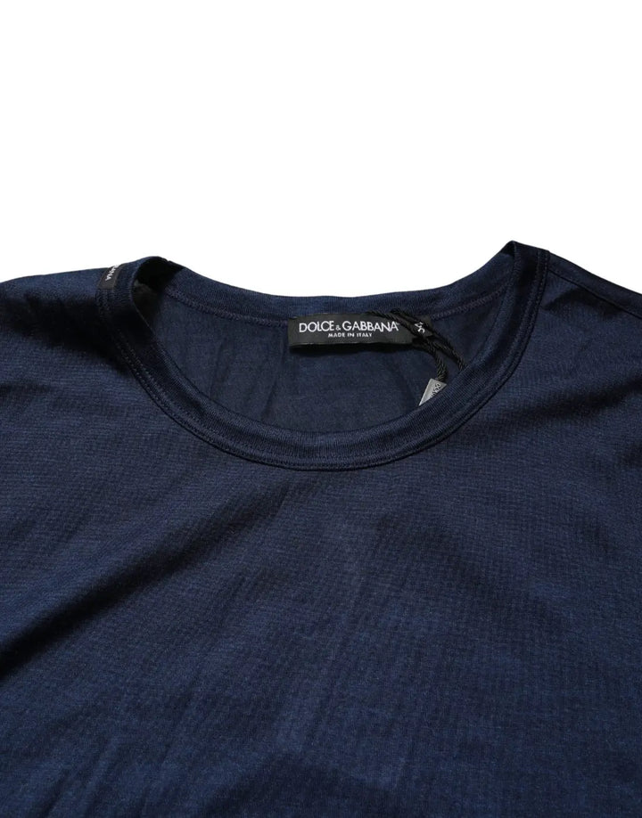 Dolce &amp; Gabbana Dark Blue Silk Short Sleeve CrewNeck T-shirt