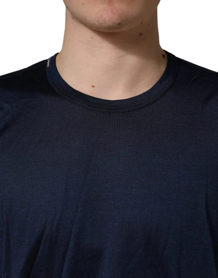 Dolce & Gabbana Dark Blue Silk Short Sleeve CrewNeck T-shirt