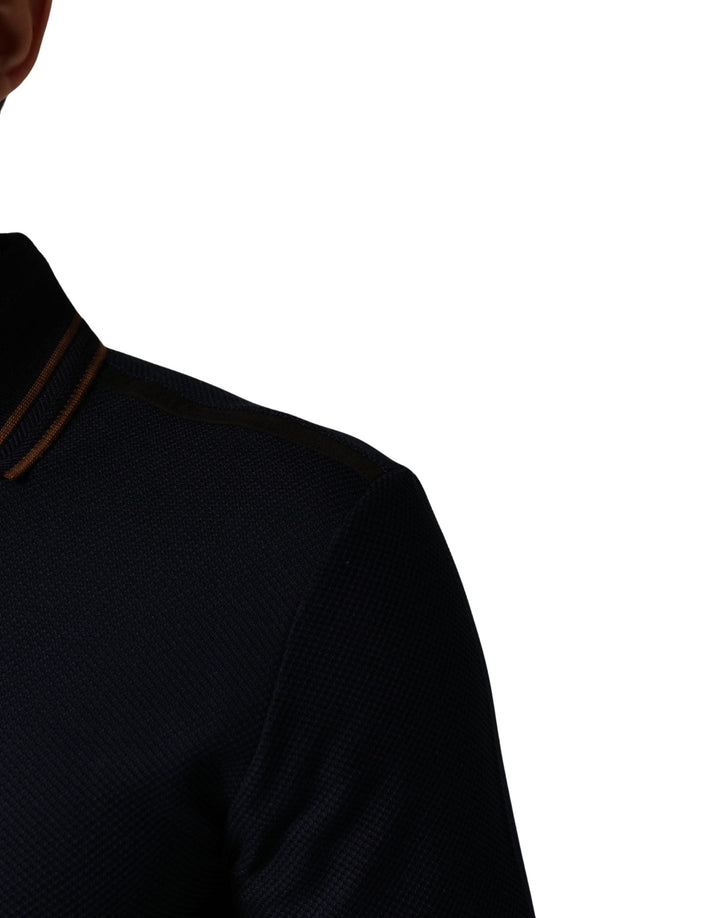 Dolce &amp; Gabbana Dark Blue Silk Short Sleeve Men Polo T-shirt