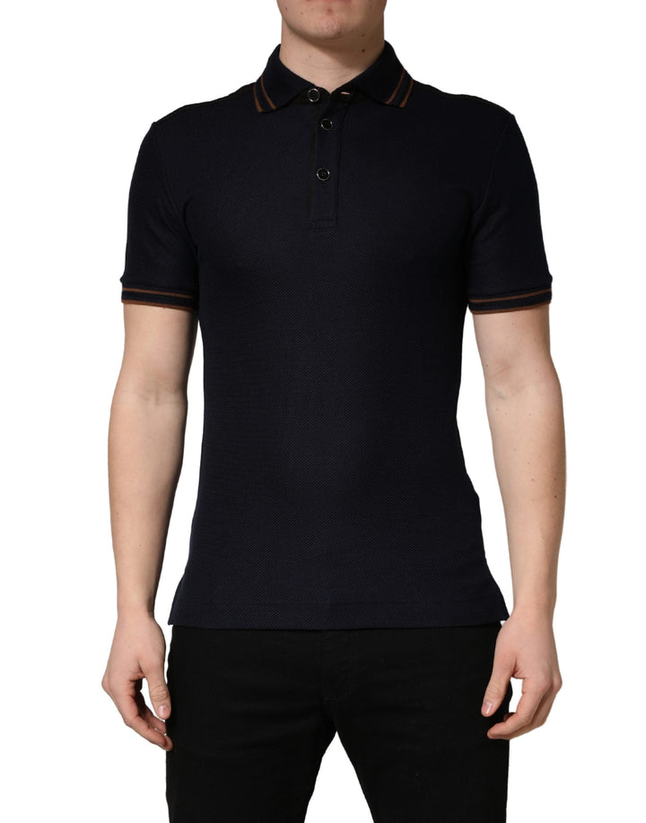 Dolce &amp; Gabbana Dark Blue Silk Short Sleeve Men Polo T-shirt