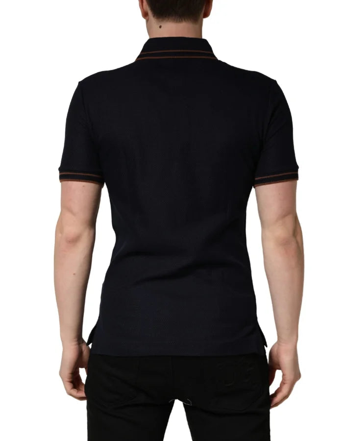 Dolce &amp; Gabbana Dark Blue Silk Short Sleeve Men Polo T-shirt