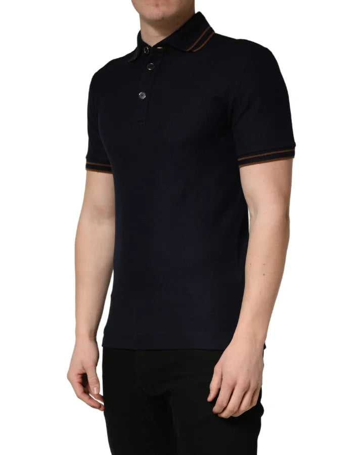 Dolce &amp; Gabbana Dark Blue Silk Short Sleeve Men Polo T-shirt
