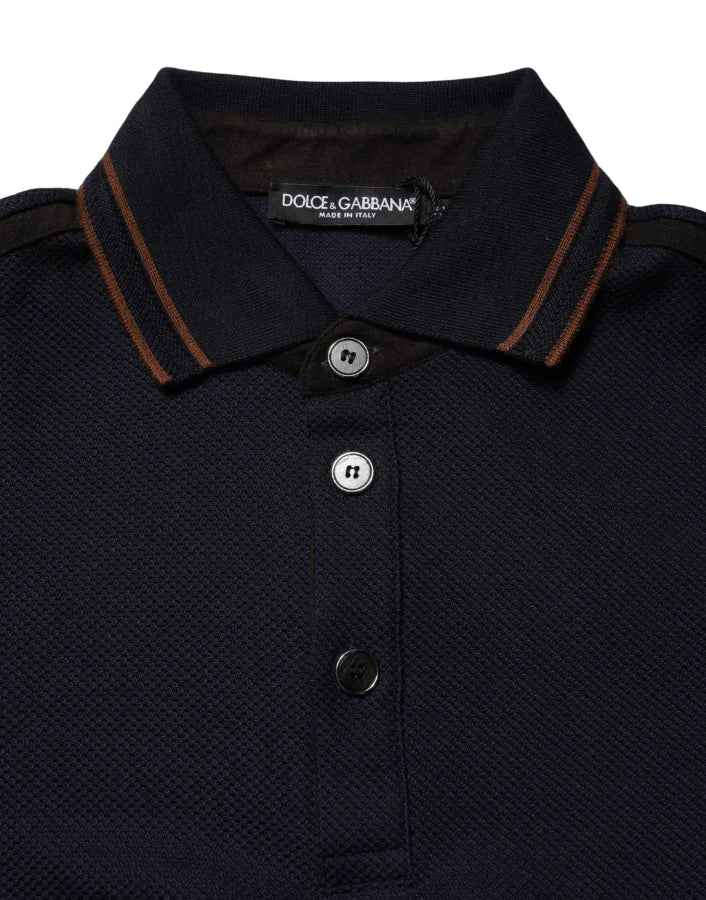 Dolce &amp; Gabbana Dark Blue Silk Short Sleeve Men Polo T-shirt